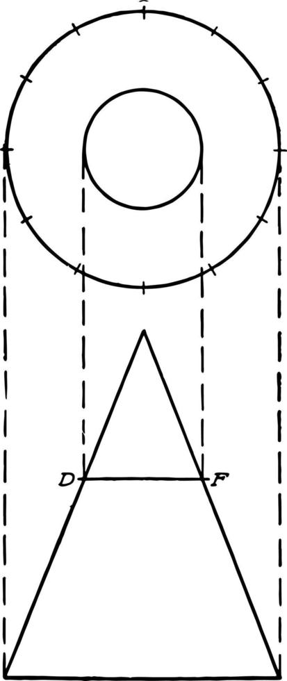Plan and Elevation of a Cone vintage illustration. vector