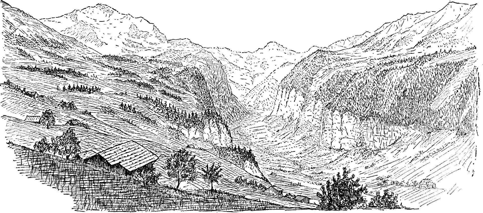 lauterbrunnen, ilustración antigua. vector