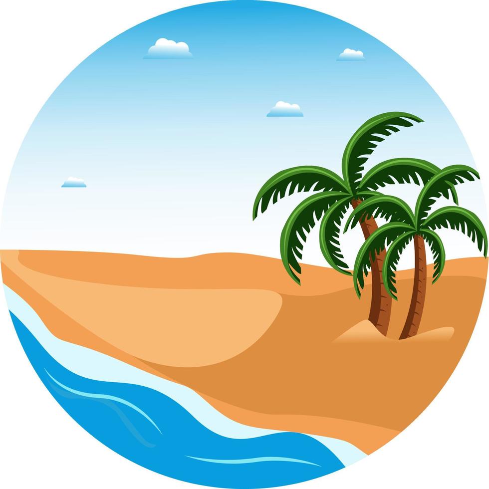 playa con cocotero, ilustración, vector sobre fondo blanco.