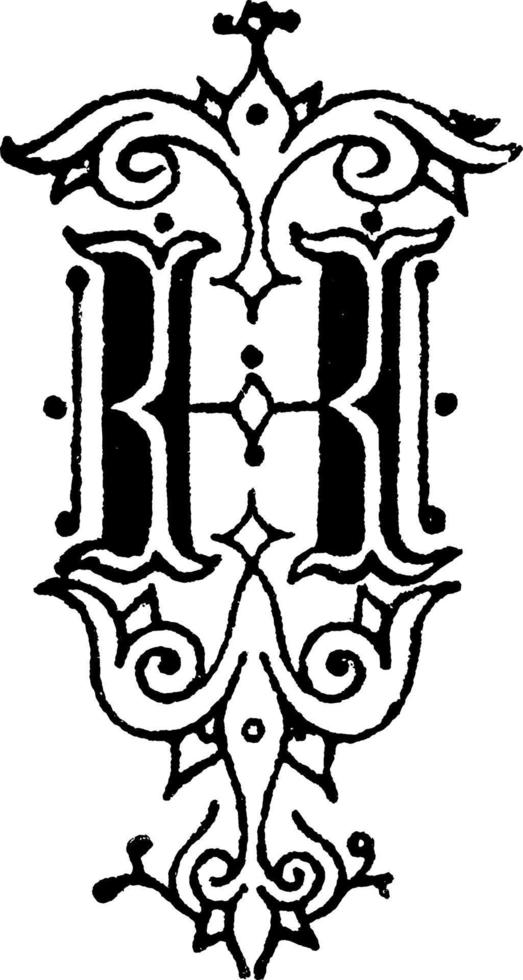 letra decorativa h, ilustración vintage vector