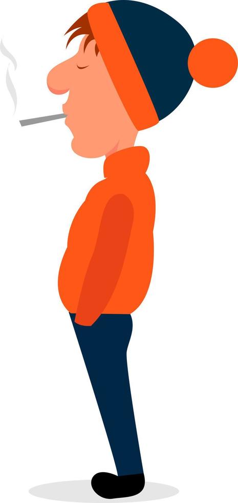 Boy smoking, illustration, vector on white background.