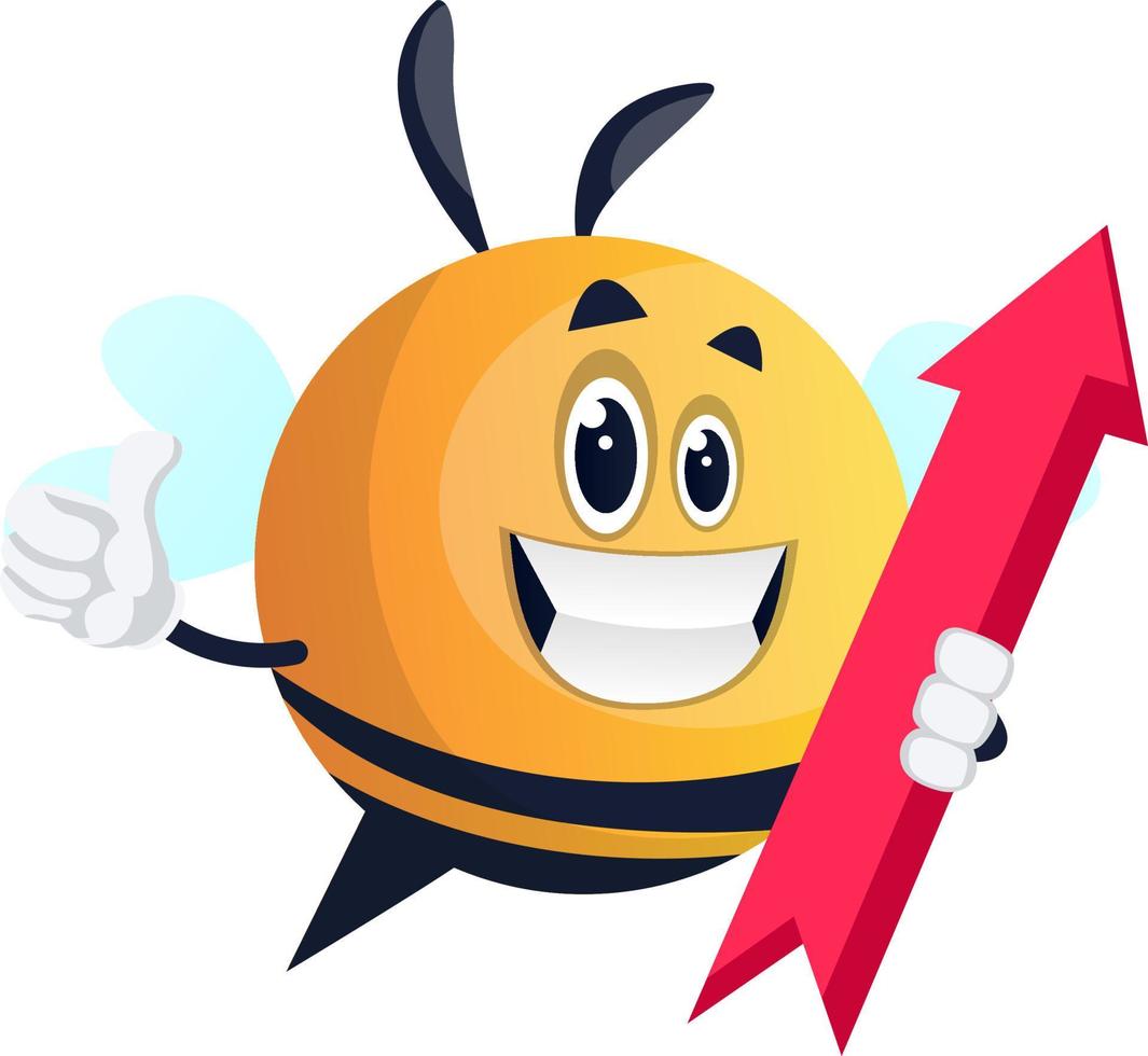 Bee holding red arrow, illustration, vector on white background.