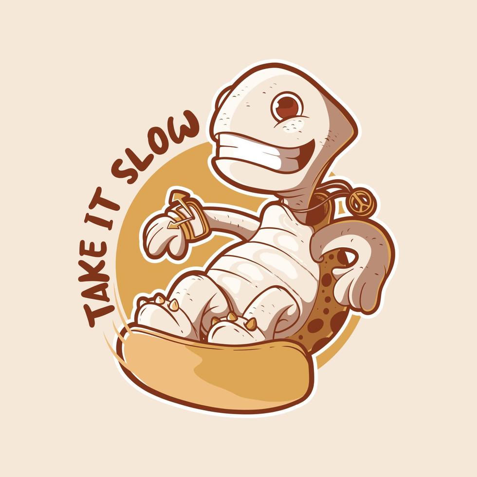 Turtle character riding a board vector illustration. Motivation, inspiration, funny design concept.
