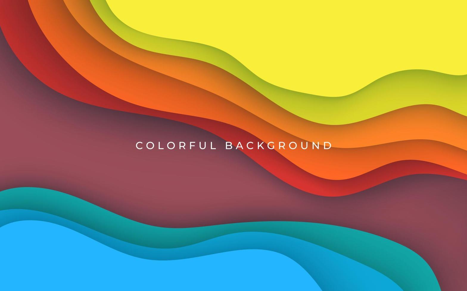 abstract blue, green, yellow, orange, red colorful papercut wavy overlap layers background vector