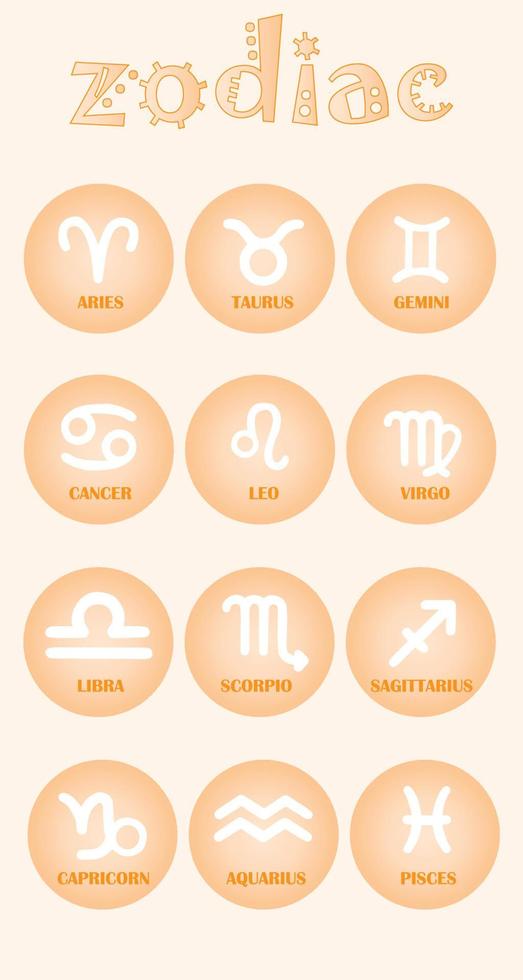 Collection of zodiac signs, simple white line art icons cute pastel color art. Flat vector illustration containing horoscope symbols. Easy to used to decorate.