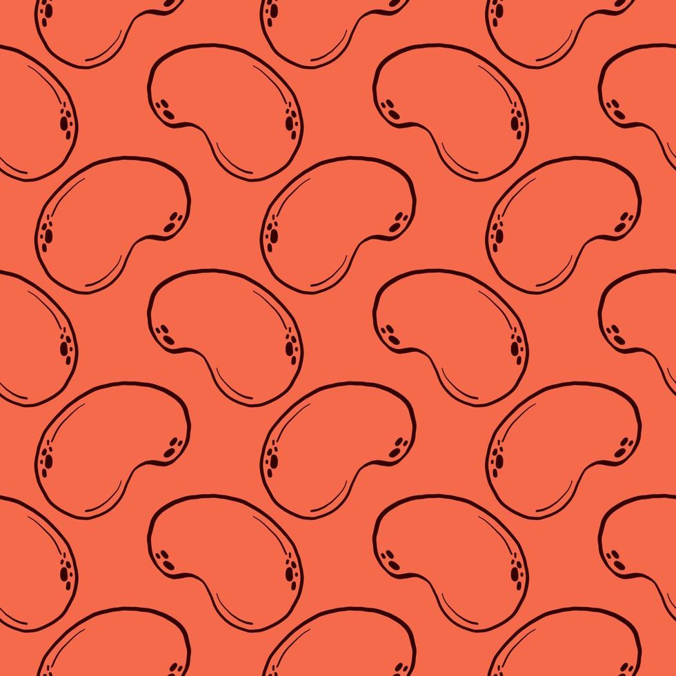 Small beans, seamless pattern on red background. vector