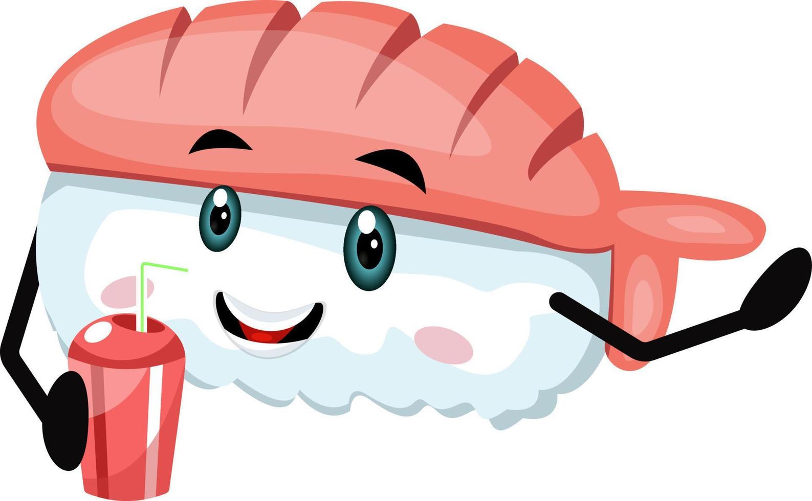 Sushi with soda, illustration, vector on white background.