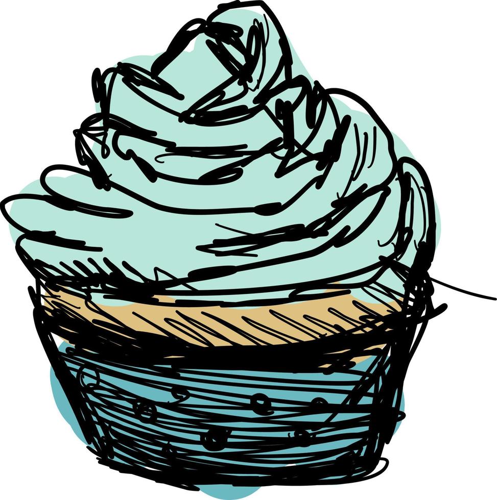 Dibujo de cupcake, ilustración, vector sobre fondo blanco.