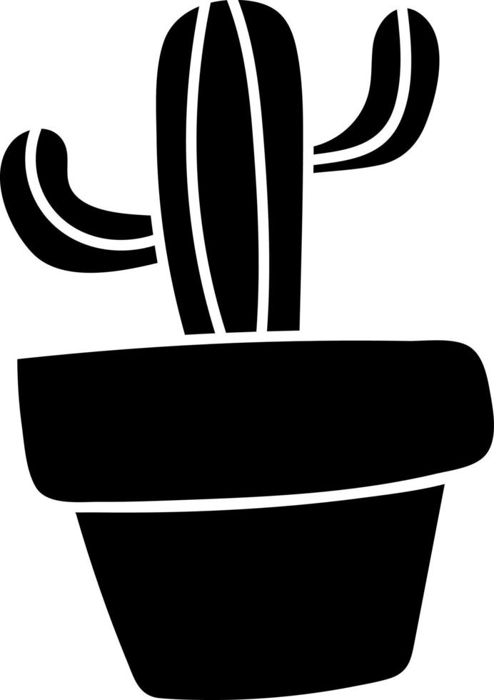 Single black cactus in a black pot, illustration, vector on white background.