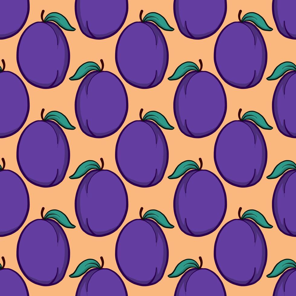 Plums pattern, seamless pattern on orange background. vector