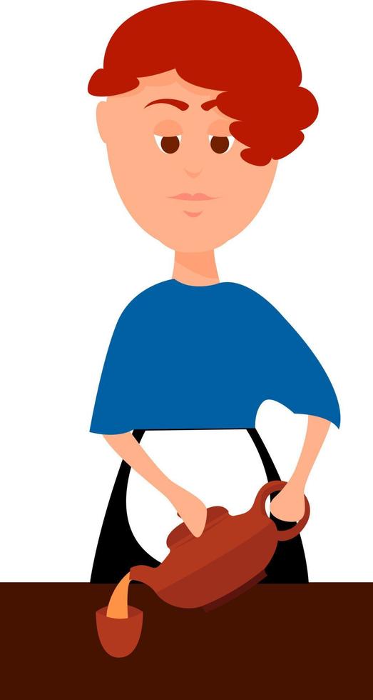 Girl with teapot, illustration, vector on white background.