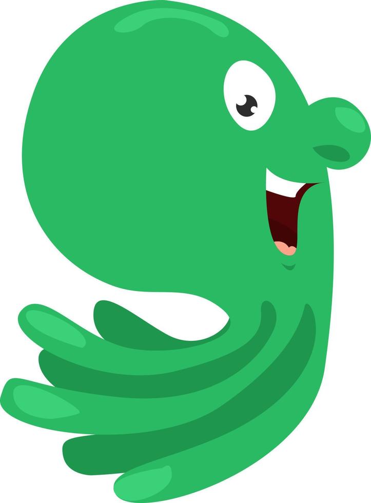 pulpo verde feliz, ilustración, vector sobre fondo blanco