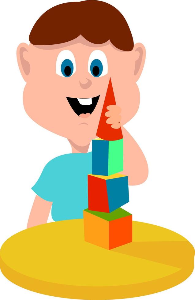 Kid playing, illustration, vector on white background.