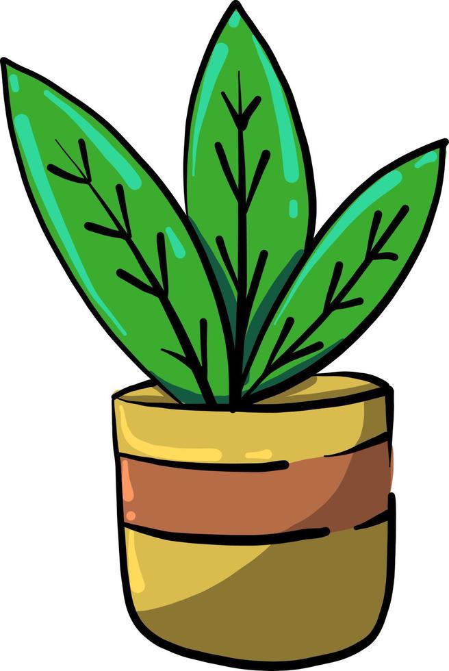 Plant in yellow pot, illustration, vector on white background