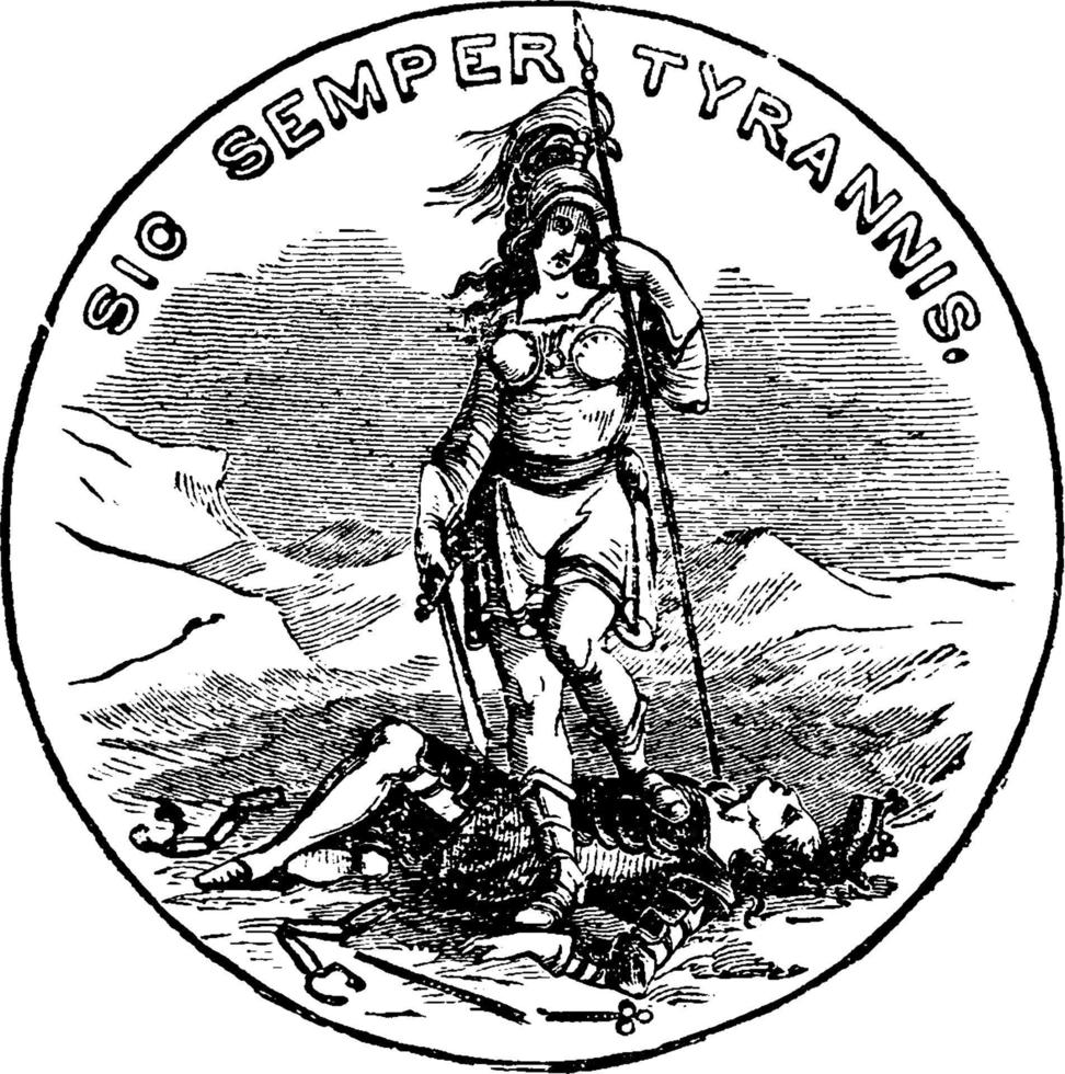 el sello oficial del estado estadounidense de virginia en 1889, ilustración antigua vector