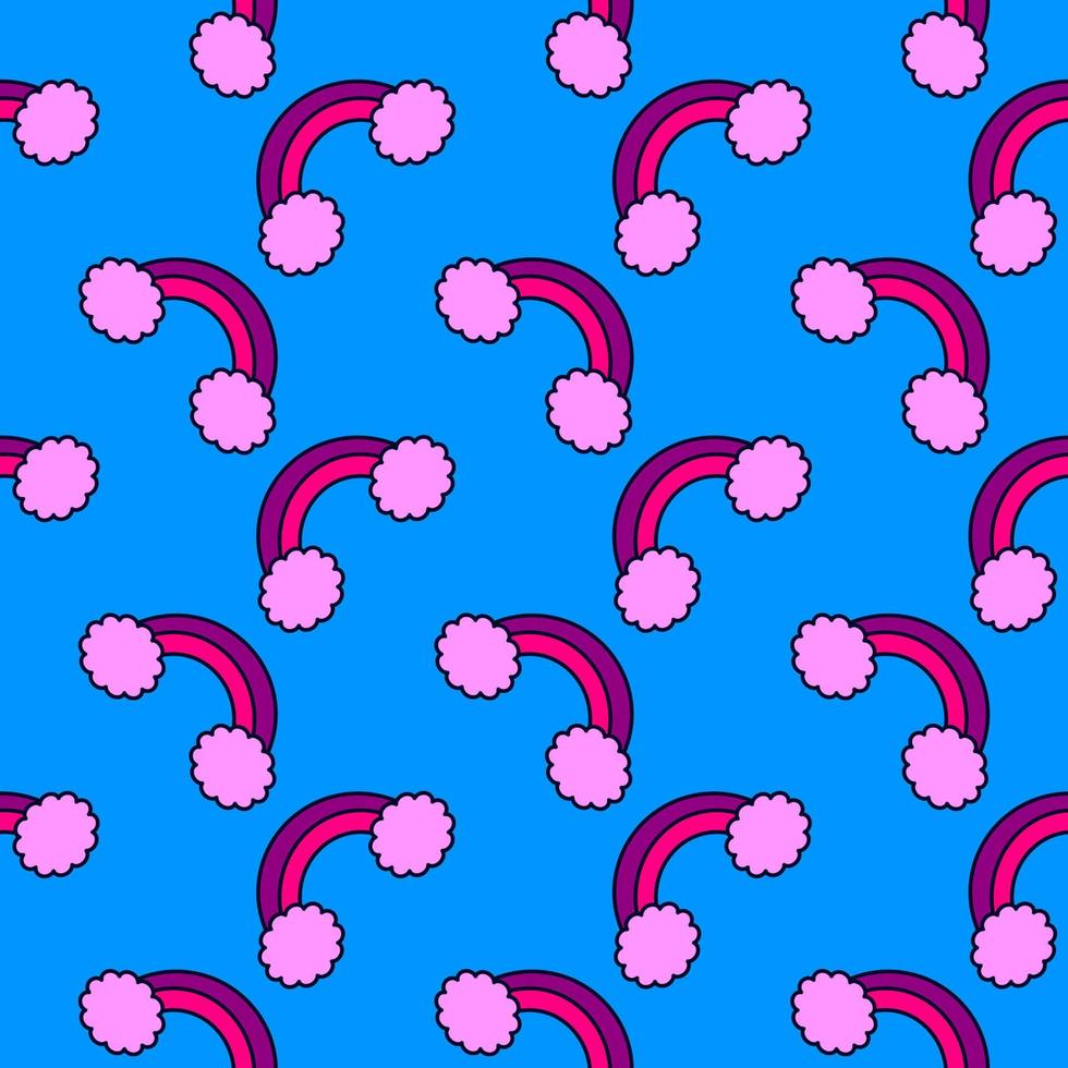 Pink rainbow, seamless pattern on blue background. vector