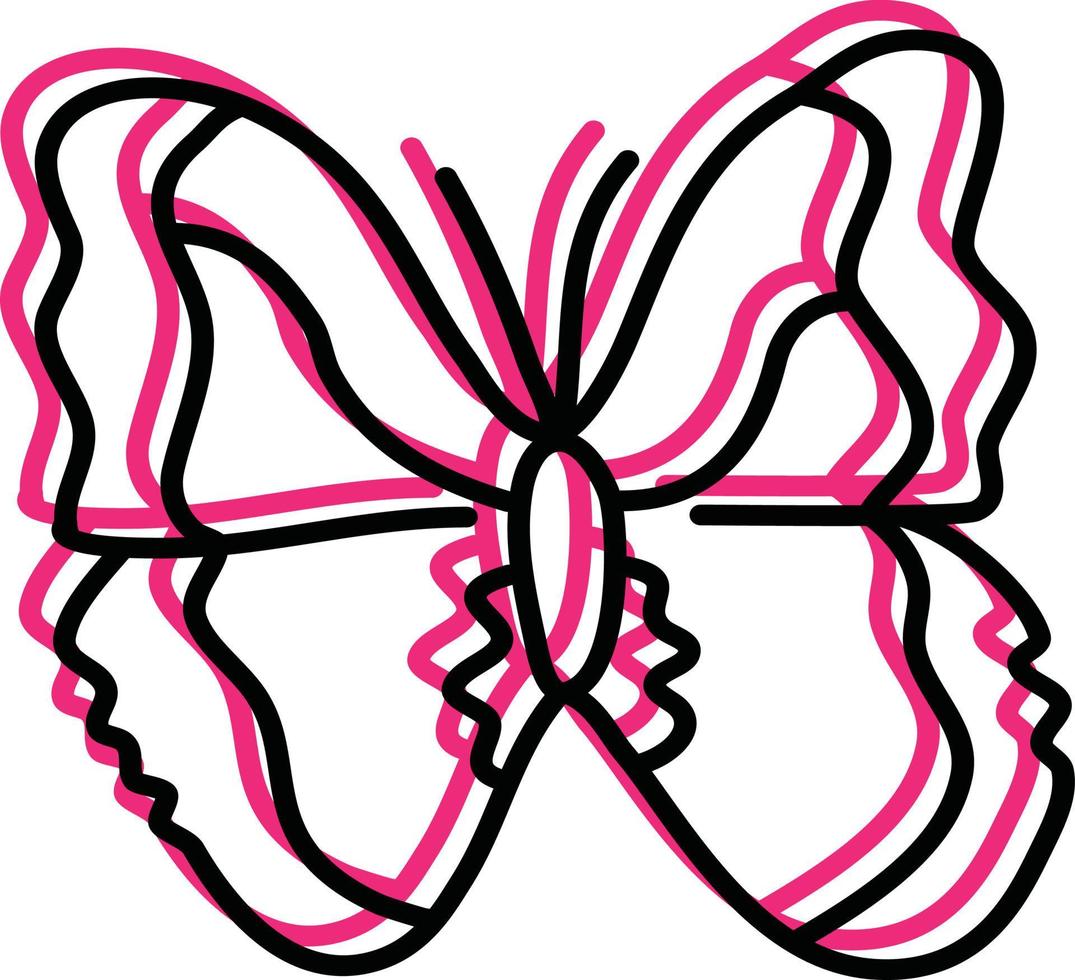 Mariposa rosa neón con alas extendidas, ilustración, vector sobre fondo blanco