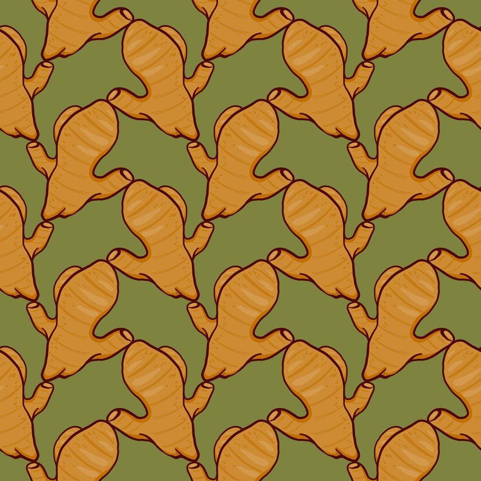 Spicy ginger , seamless pattern on a green background. vector