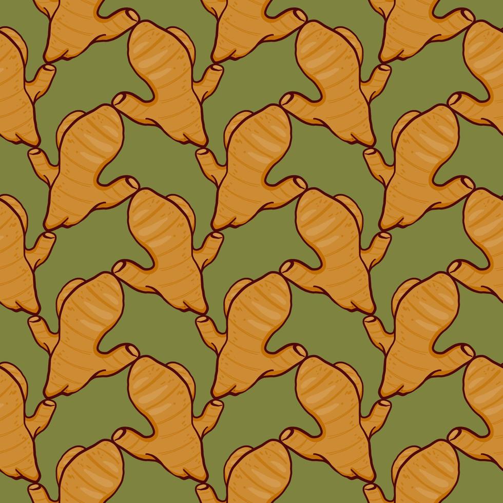 Spicy ginger , seamless pattern on a green background. vector