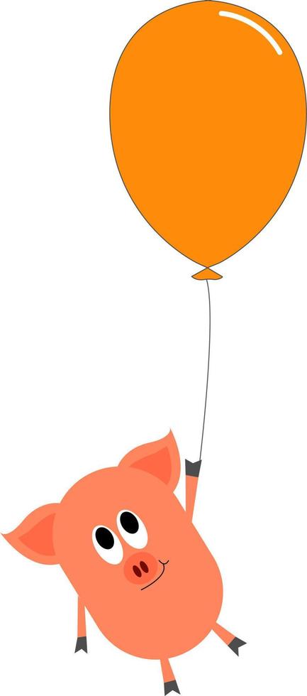 Pig with balloon, illustration, vector on white background.