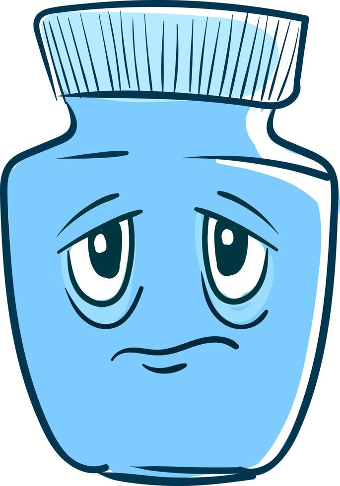 Sad blue bottle, illustration, vector on white background