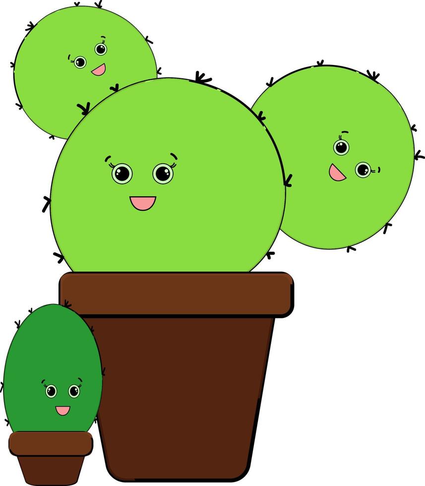 Little green cactuses, illustration, vector on white background