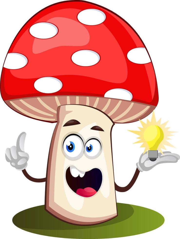 Mushroom with lighting bulb, illustration, vector on white background.