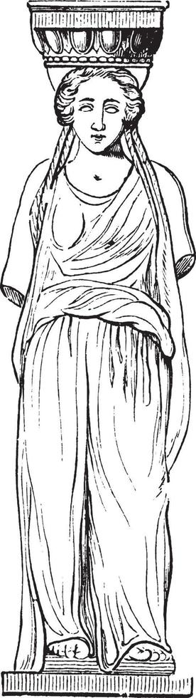 Caryatis from the Erechtheum at Athens, blending of architecture, vintage engraving. vector