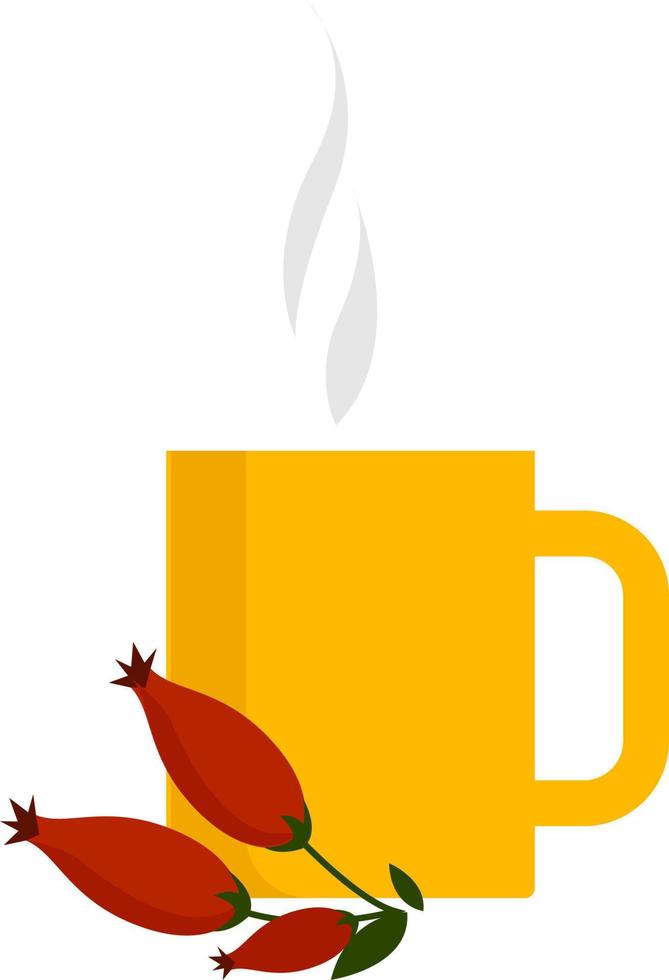Yellow mug with tea, illustration, vector on white background