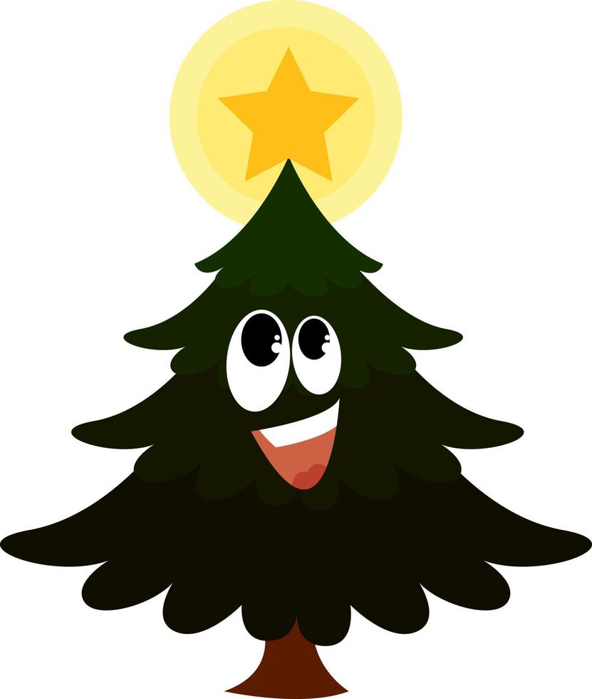 Christmas tree in night, illustration, vector on white background.