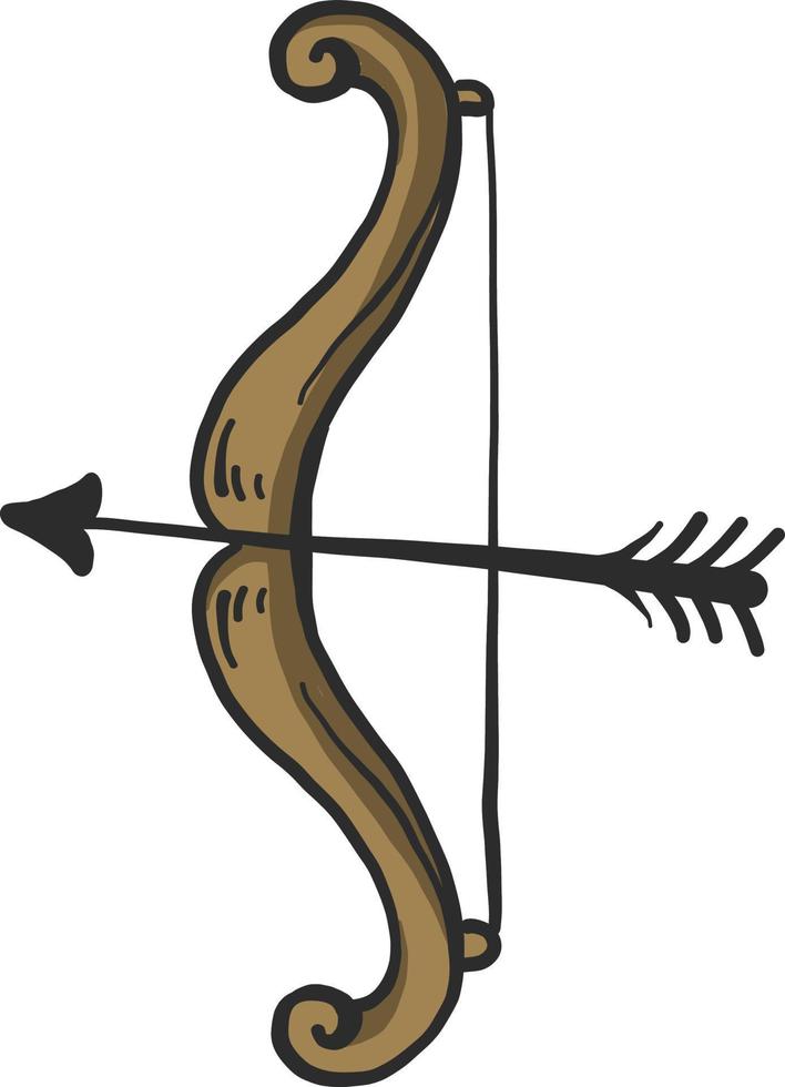 Wooden bow and arrow ,illustration, vector on white background