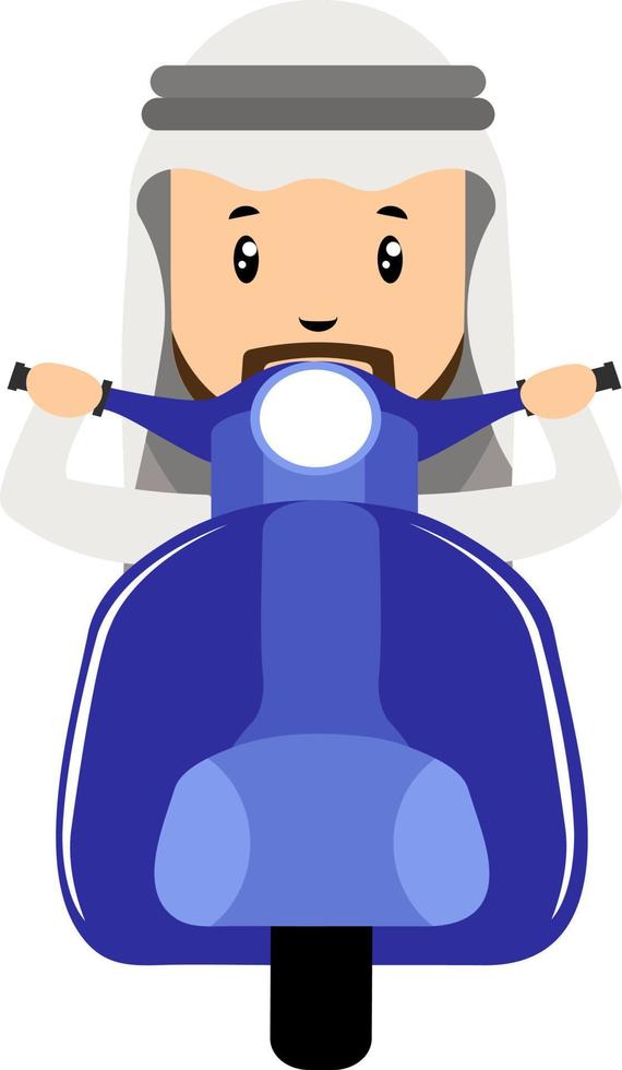 Arab men on scooter, illustration, vector on white background.