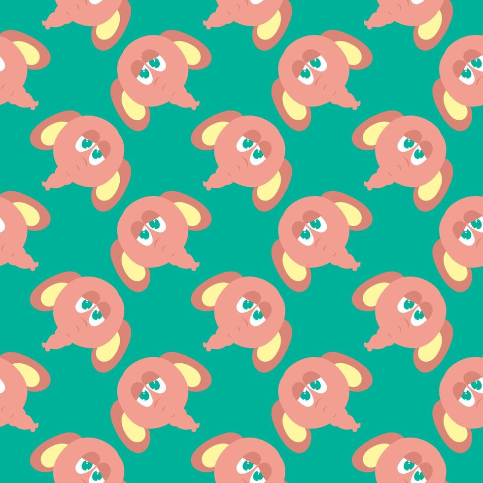 Sad elephant ,seamless pattern on dark green background. vector