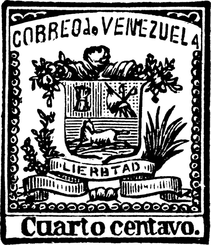 Venezuela Cuarto Centavo Stamp, 1861, vintage illustration vector
