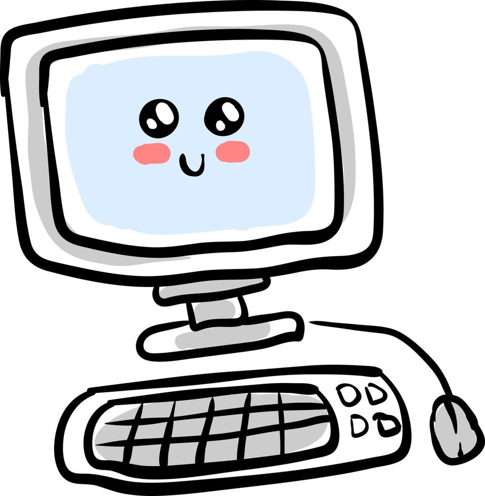 Cute old pc, illustration, vector on white background.