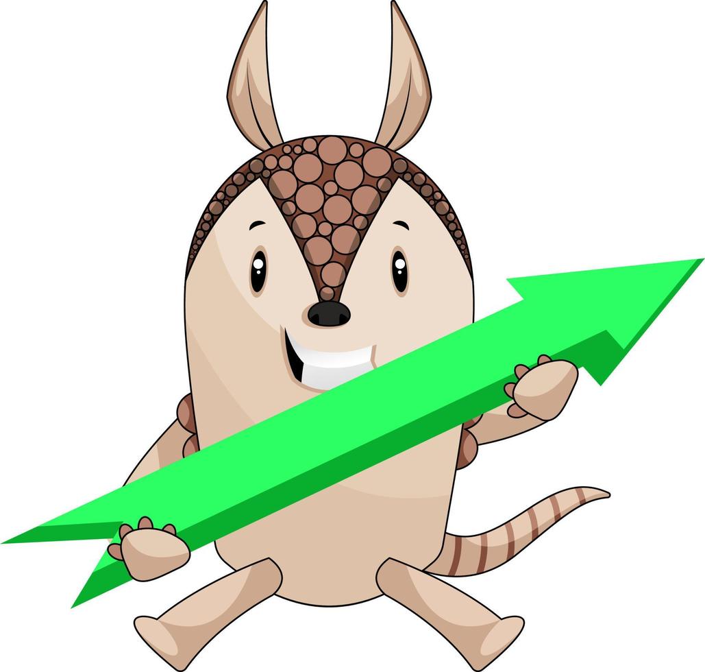 Armadillo with arrow sign, illustration, vector on white background.