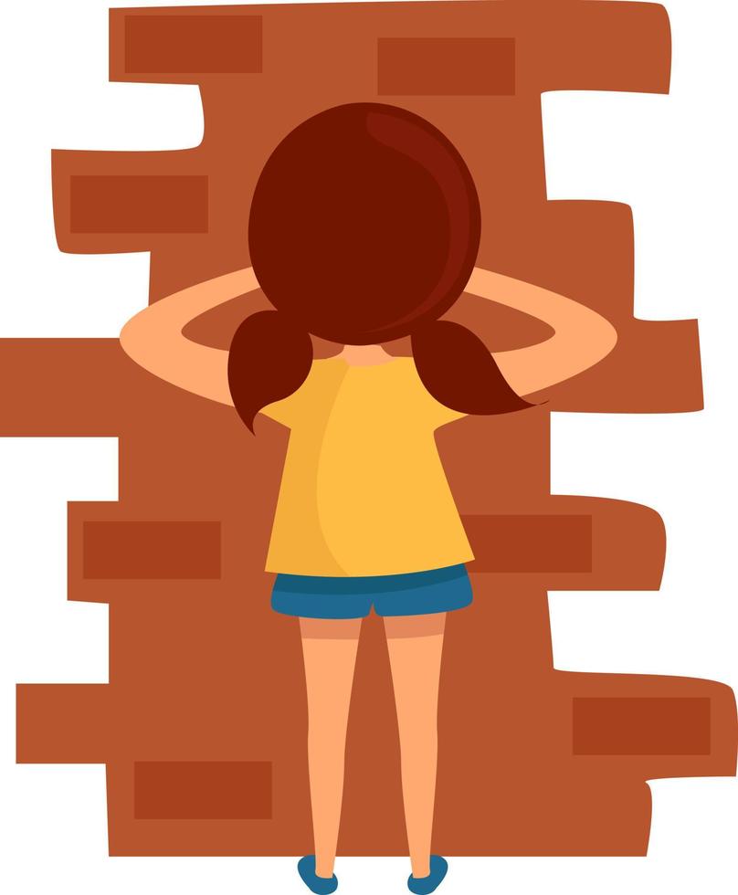 Kid playing hide and seek, illustration, vector on white background