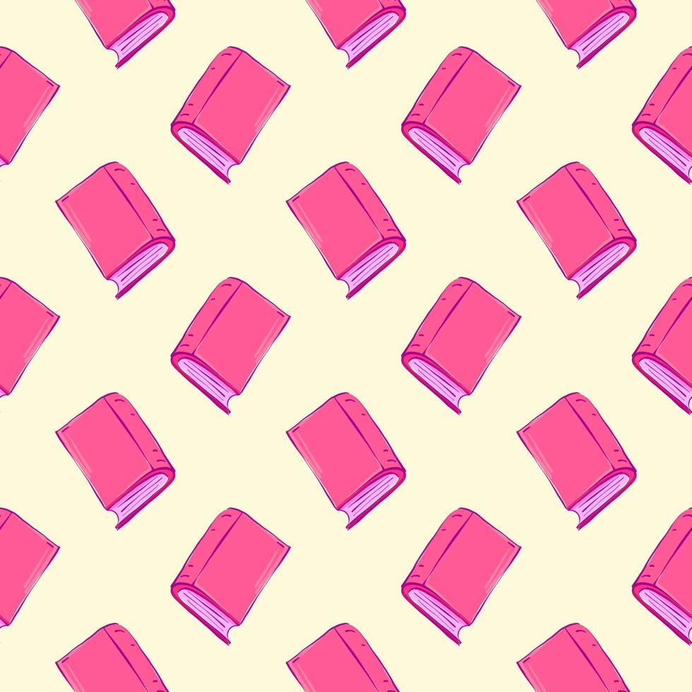 Pink books , seamless pattern on a light yellow background. vector