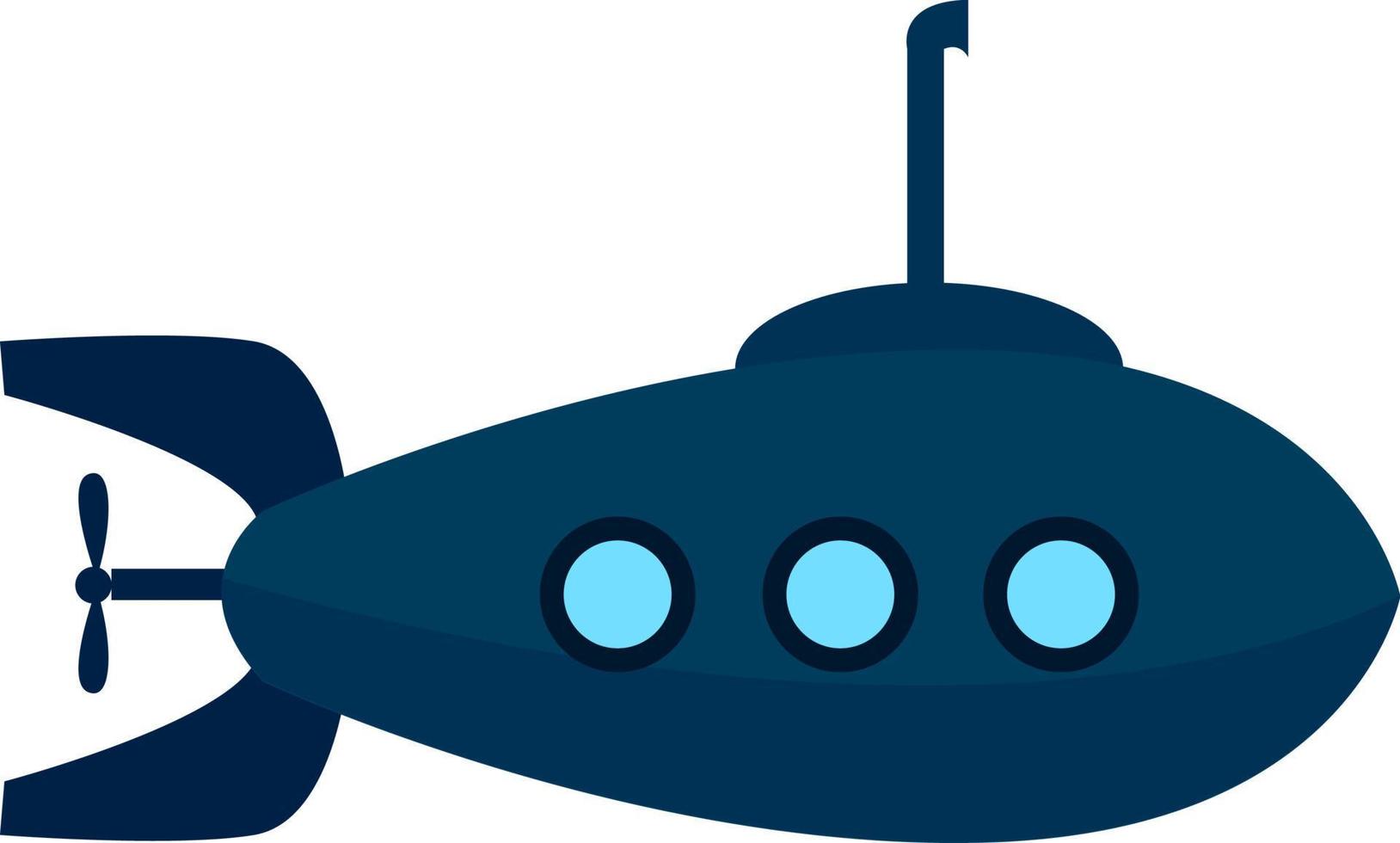 Blue submarine, illustration, vector on white background.