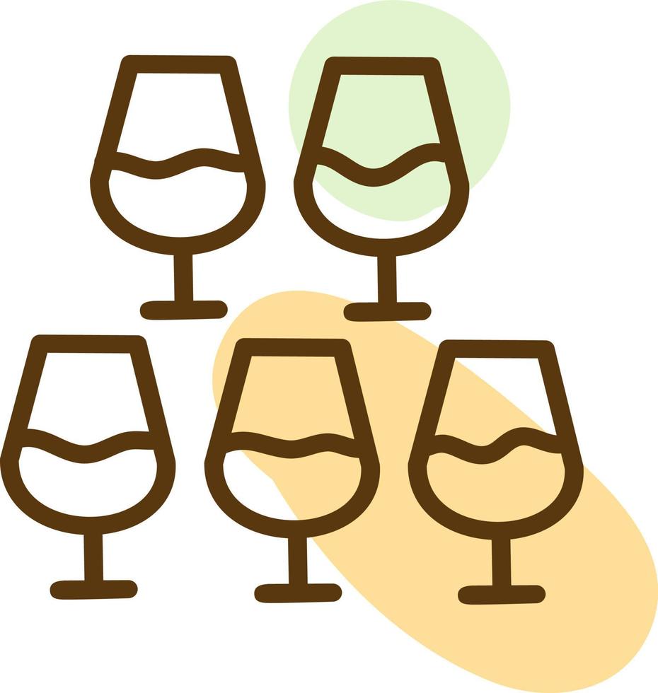 cinco copas de vino, ilustración, vector sobre fondo blanco.