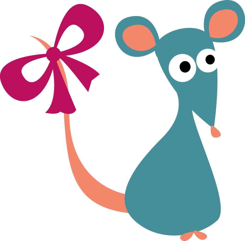 Mouse with a bow, illustration, vector on white background.