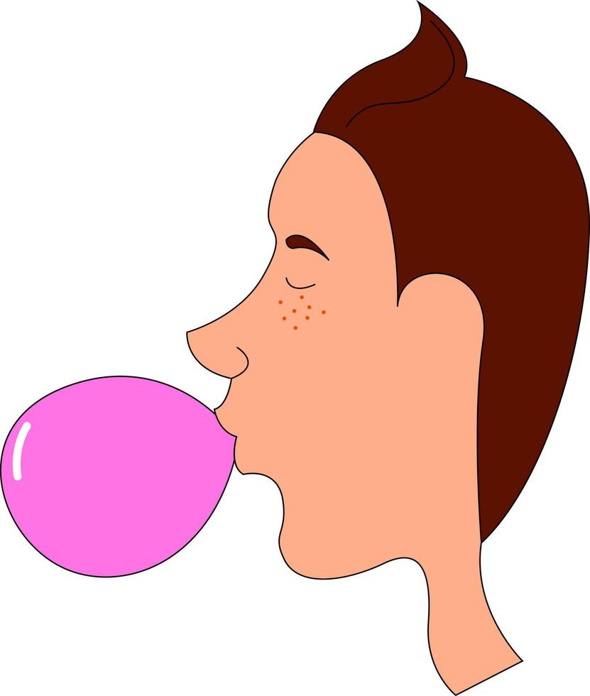 Boy chewing gum, illustration, vector on white background.