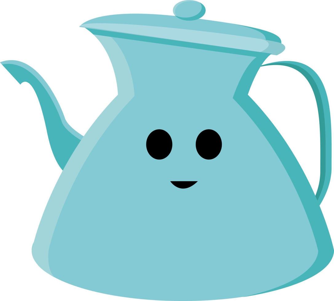 Blue tea pot, illustration, vector on white background.