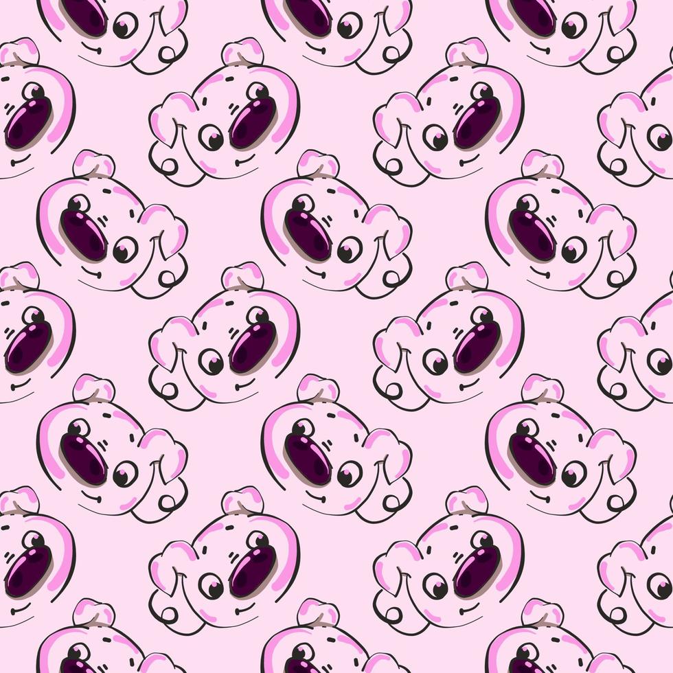 Pig head,seamless pattern on light pink background. vector