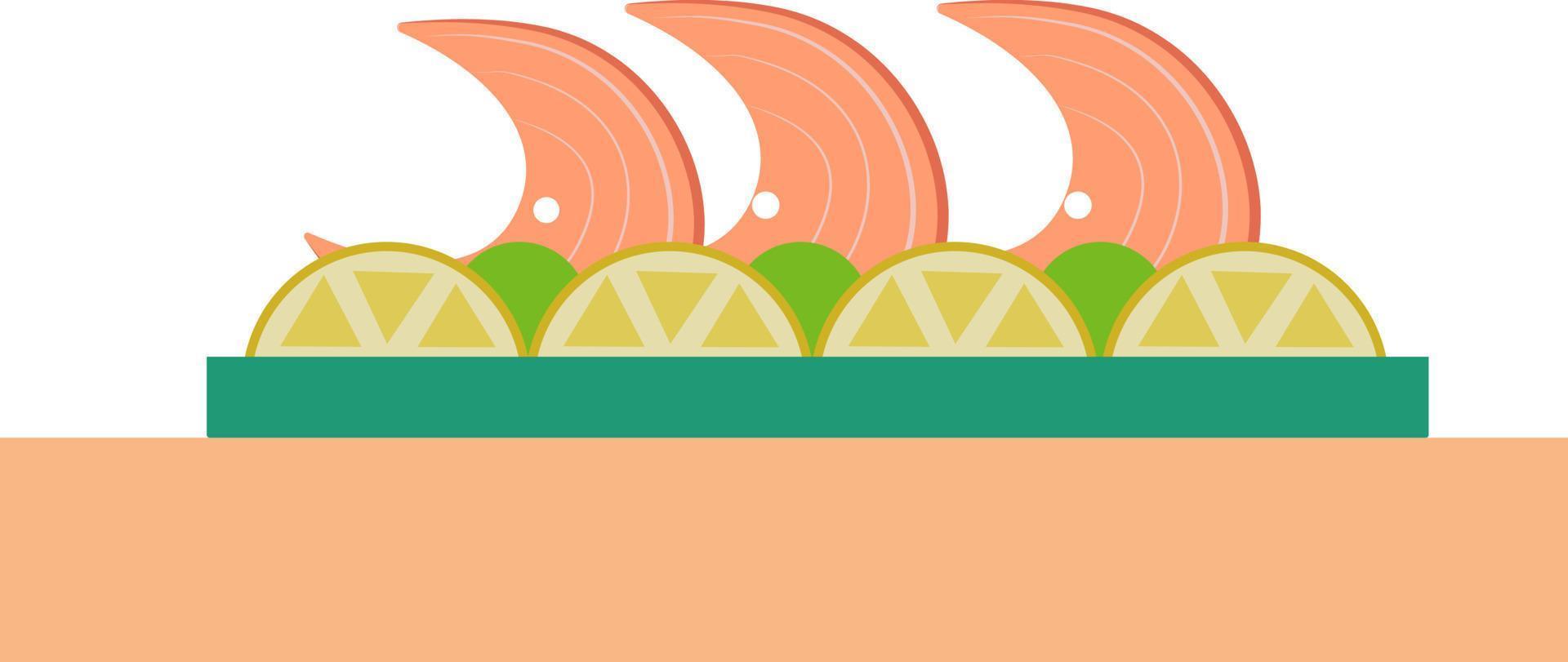 pescado con limones, ilustración, vector sobre fondo blanco.