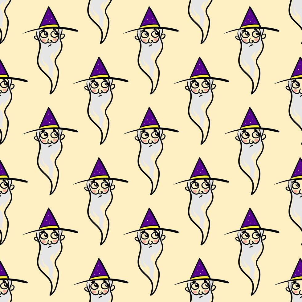 Wizard with beard, seamless pattern on light background. vector