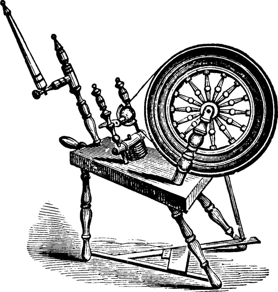 Spinning the thread, vintage illustration. vector