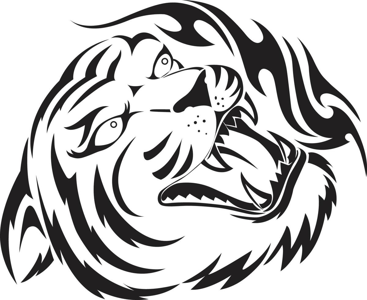 tatuaje de tigre rugiente, grabado antiguo. vector