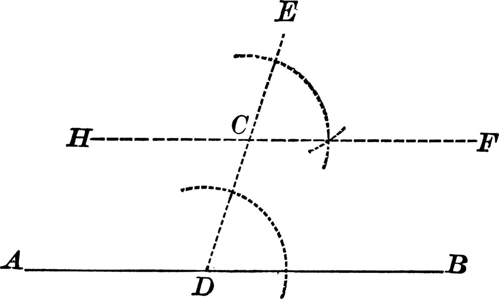 Construction of An Equal Angle, vintage illustration. vector