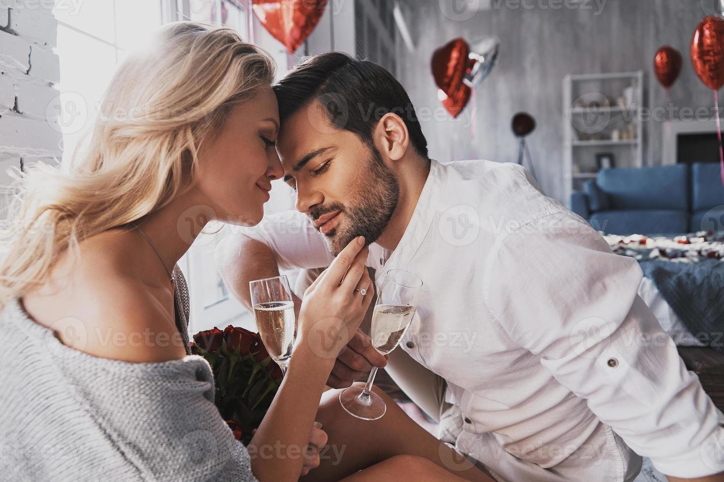 Couple celebrating Valentines day photo